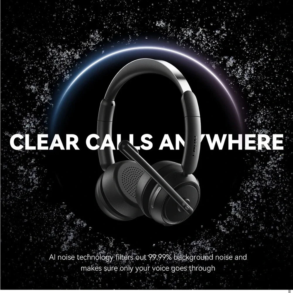 LEVN Wireless Headset with Mic for Work BLUETOOTH NOISE CANCELLING - BLACK